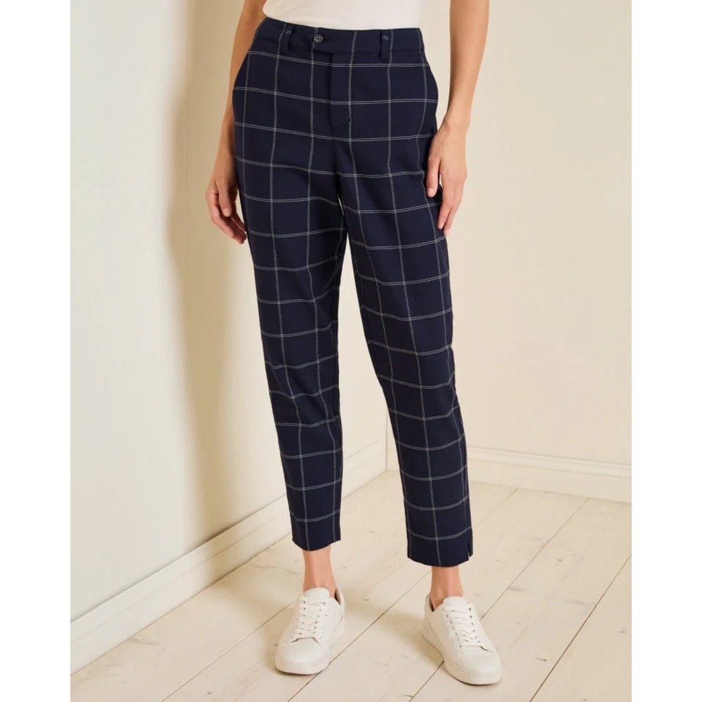 Garnet Hill Cleo Tapered Trousers In Blue Grid Plaid‎ Size 8 Classic Preppy